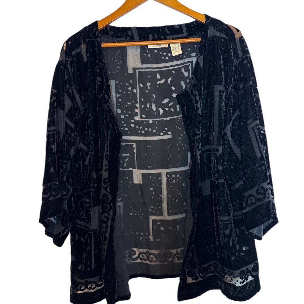 Choices Black Open Front Ombré Velvet Jacket Cardigan Sz L Cozy‎ Whimsigoth